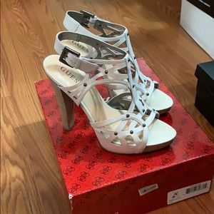 Guess white heels with studs